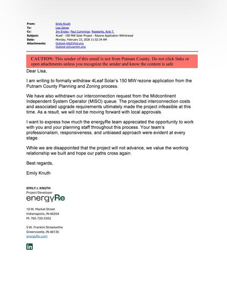 EnergyRe withdrawing the 4Leaf Solar application